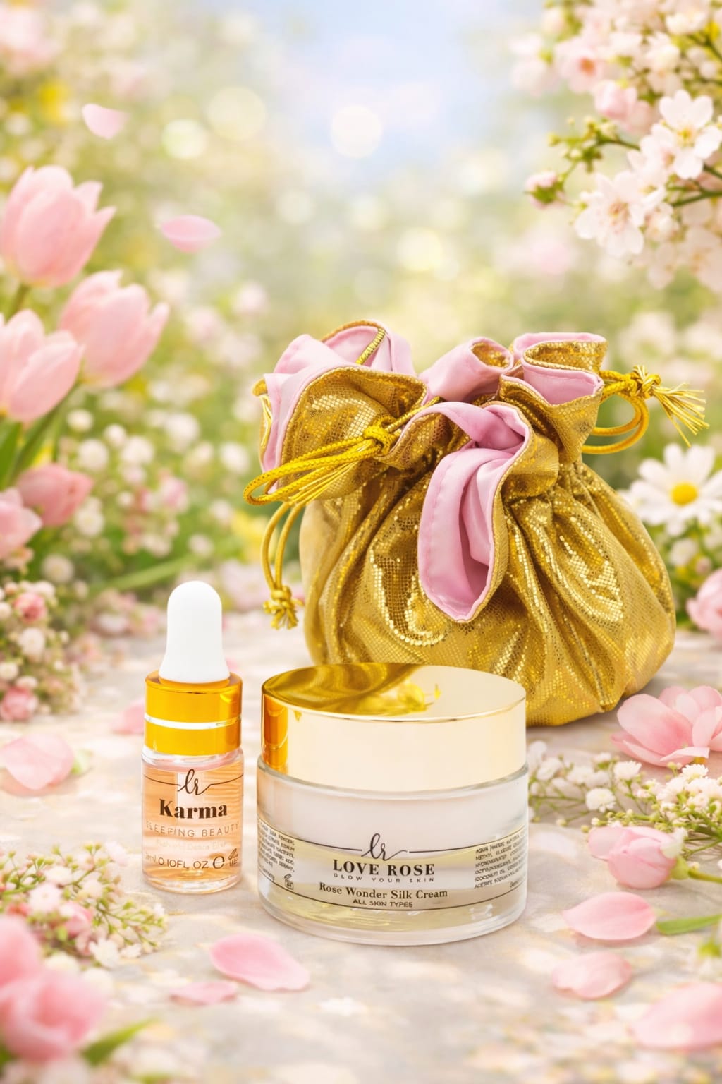 LOVE ROSE Pouch 15 ml silk crème en  3 ml karma